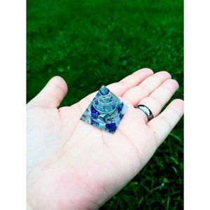 Small Orgonite Pyramid  With Silver And Blue Crystal Quarts